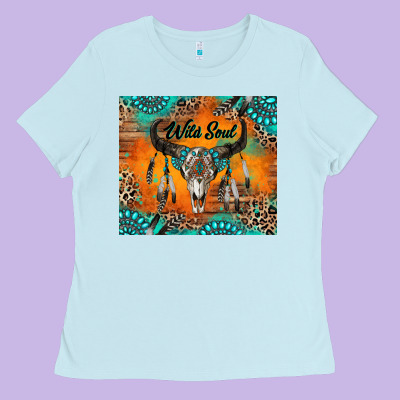 Wild Soul Boho Bull Skull Ladies Tee Designed By Ranaportraitstore