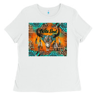 White wild soul boho bull skull Ladies Tee - RanaPortraitStore