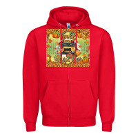 Red fall school bus Zipper Hoodie - texasbilliewilder