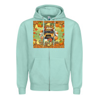 Seafoam fall school bus Zipper Hoodie - texasbilliewilder