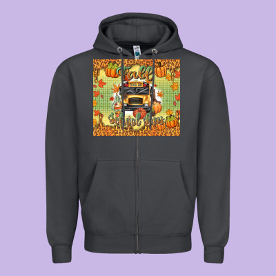 Fall School Bus Zipper Hoodie Designed By Texasbilliewilder