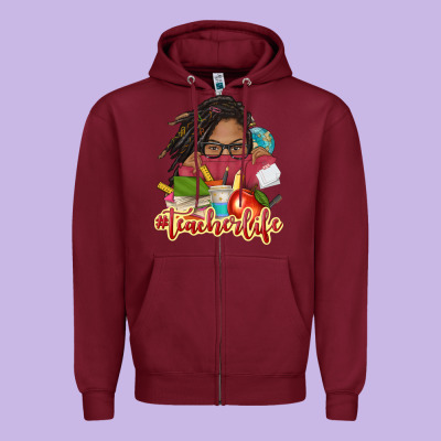 Afro Woman Teacher Life Zipper Hoodie Designed By Nancycooperartshop