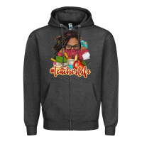 Charcoal Heather afro woman teacher life Zipper Hoodie - NancyCooperArtShop