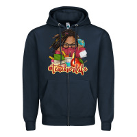 Navy afro woman teacher life Zipper Hoodie - NancyCooperArtShop