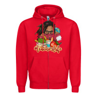 Red afro woman teacher life Zipper Hoodie - NancyCooperArtShop