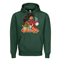 Sports Green afro woman teacher life Zipper Hoodie - NancyCooperArtShop