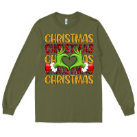 Army Green christmas grinch heart hands Long Sleeve Tee - MaliasSmallBusiness