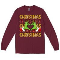 Burgundy christmas grinch heart hands Long Sleeve Tee - MaliasSmallBusiness