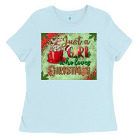 Baby Blue just a girl who loves christmas mousepad Ladies Tee - BundleAndBundleShop