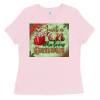 Bubblegum Pink just a girl who loves christmas mousepad Ladies Tee - BundleAndBundleShop