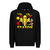 Black tis the season softball halloween Premium Hoodie - CowGirlArtShop