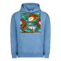 Pigment Pebble Blue baseball glove and bat with serape seamless pattern Urban Hoodie - BundleAndBundleShop