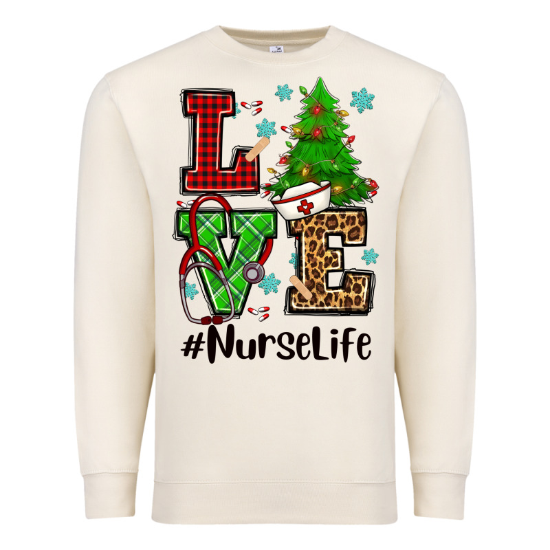 Love Nurse Life Christmas Premium Sweatshirt by CowGirlArtShop | Teevron