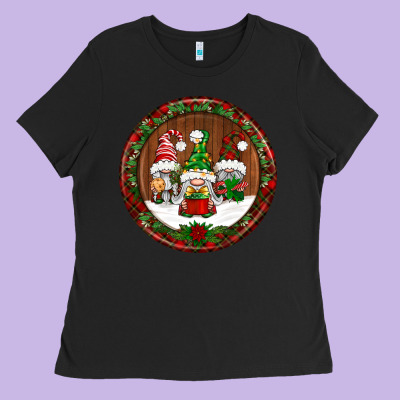 Christmas Gnomies Christmas Ornament Ladies Tee Designed By Bundleandbundleshop