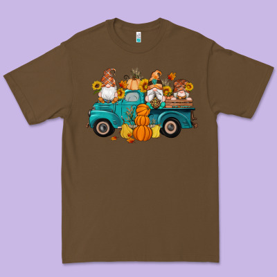 Fall Gnomes Truck Pumpkin Sunflowers Premium Tee Designed By Artiststas