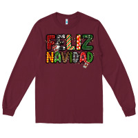 Burgundy feliz navidad Long Sleeve Tee - MaliasSmallBusiness