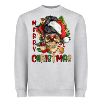 Heather Grey Merry Christmas skeleton messy bun Heavyweight Sweatshirt - NancyCooperArtShop