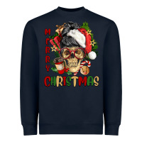 Navy Merry Christmas skeleton messy bun Heavyweight Sweatshirt - NancyCooperArtShop