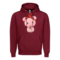 Burgundy cute pig Zipper Hoodie - texasbilliewilder