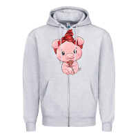 Heather Grey cute pig Zipper Hoodie - texasbilliewilder