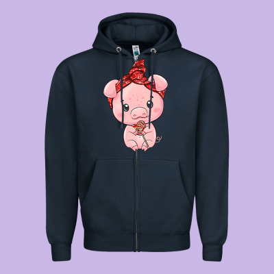 Cute Pig Zipper Hoodie Designed By Texasbilliewilder