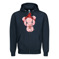 Navy cute pig Zipper Hoodie - texasbilliewilder
