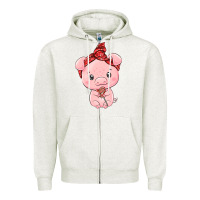 Oatmeal Heather cute pig Zipper Hoodie - texasbilliewilder