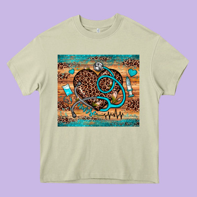 Nurse Leopard Heart Heavy Core Tee Designed By Jahusdesignshop