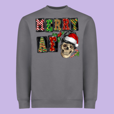 Merry Af Skeleton Messy Bun Heavyweight Sweatshirt Designed By Nancycooperartshop