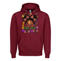 Burgundy little miss mardi gras afro messy bun kid Zipper Hoodie - texasbilliewilder