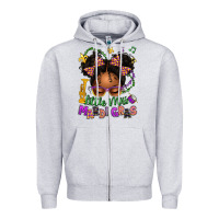 Heather Grey little miss mardi gras afro messy bun kid Zipper Hoodie - texasbilliewilder