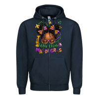 Navy little miss mardi gras afro messy bun kid Zipper Hoodie - texasbilliewilder