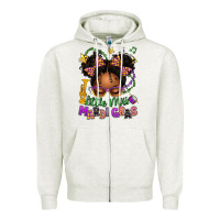 Oatmeal Heather little miss mardi gras afro messy bun kid Zipper Hoodie - texasbilliewilder