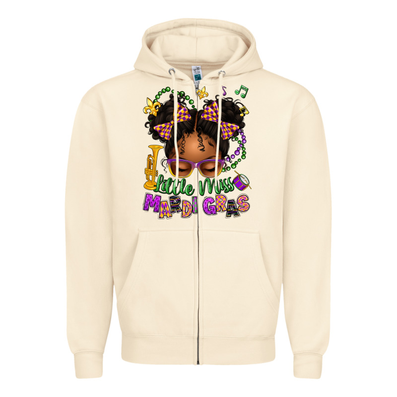 Little Miss Mardi Gras Afro Messy Bun Kid Zipper Hoodie by texasbilliewilder | Teevron