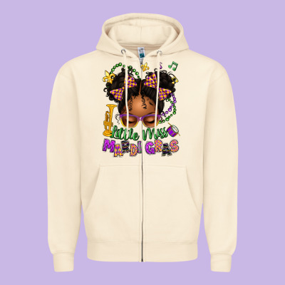 Little Miss Mardi Gras Afro Messy Bun Kid Zipper Hoodie Designed By Texasbilliewilder