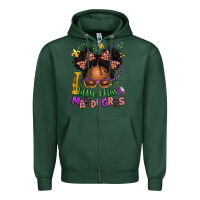 Sports Green little miss mardi gras afro messy bun kid Zipper Hoodie - texasbilliewilder