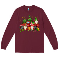 Burgundy christmas gnomes truck Long Sleeve Tee - MaliasSmallBusiness