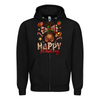Black happy holidays christmas afro messy bun Zipper Hoodie - texasbilliewilder
