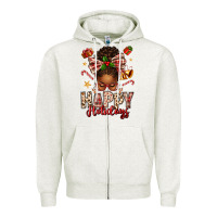 Oatmeal Heather happy holidays christmas afro messy bun Zipper Hoodie - texasbilliewilder