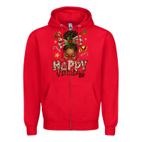 Red happy holidays christmas afro messy bun Zipper Hoodie - texasbilliewilder