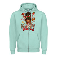 Seafoam happy holidays christmas afro messy bun Zipper Hoodie - texasbilliewilder