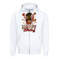 White happy holidays christmas afro messy bun Zipper Hoodie - texasbilliewilder