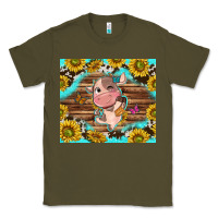 Army Green western cute cow with sunflower Classic Tee - NancyCooperArtShop