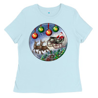 Baby Blue santa claus with deer christmas ornament Ladies Tee - BundleAndBundleShop