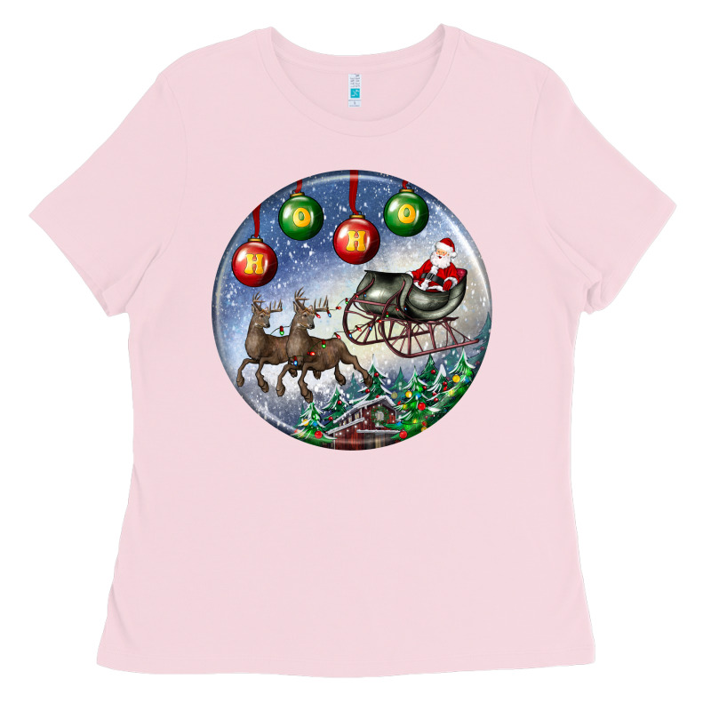 Santa Claus With Deer Christmas Ornament Ladies Tee by BundleAndBundleShop | Teevron