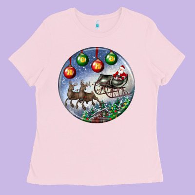 Santa Claus With Deer Christmas Ornament Ladies Tee Designed By Bundleandbundleshop
