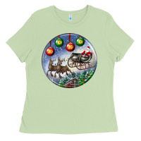 Matcha santa claus with deer christmas ornament Ladies Tee - BundleAndBundleShop