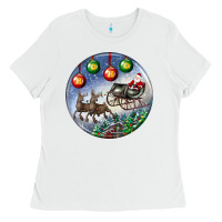 White santa claus with deer christmas ornament Ladies Tee - BundleAndBundleShop