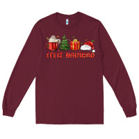 Burgundy feliz navidad Long Sleeve Tee - MaliasSmallBusiness
