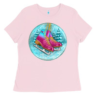 Bubblegum Pink ice skate christmas ornament Ladies Tee - BundleAndBundleShop